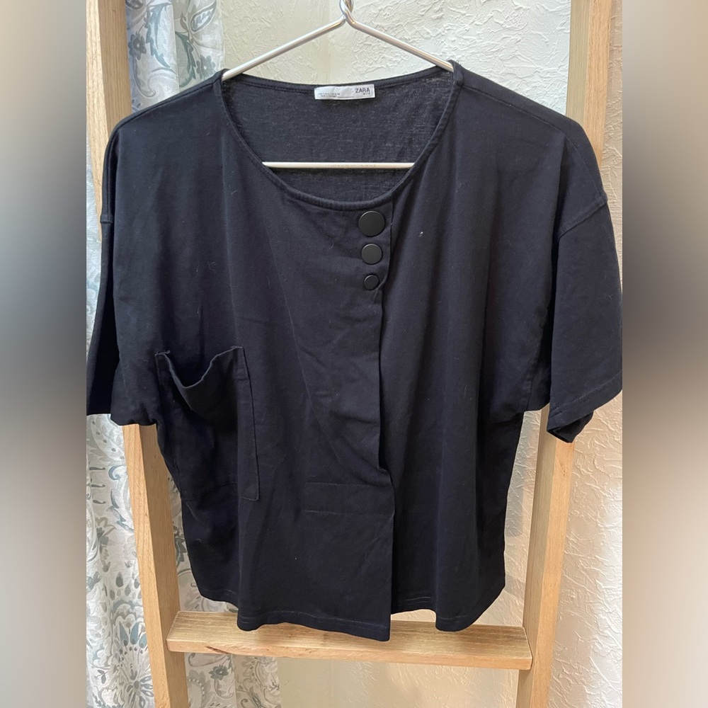 Cute Zara W/B Collection Knit Artsy Boxy Minimalistic Black Top Size S